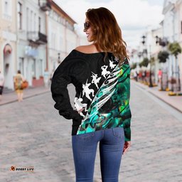 Rugby Haka Fern Off Shoulder Sweater Paua Shell