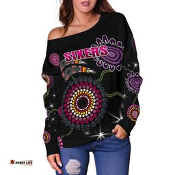 Sydney Women's Off Shoulder Sweater Sixers Indigenous Black
