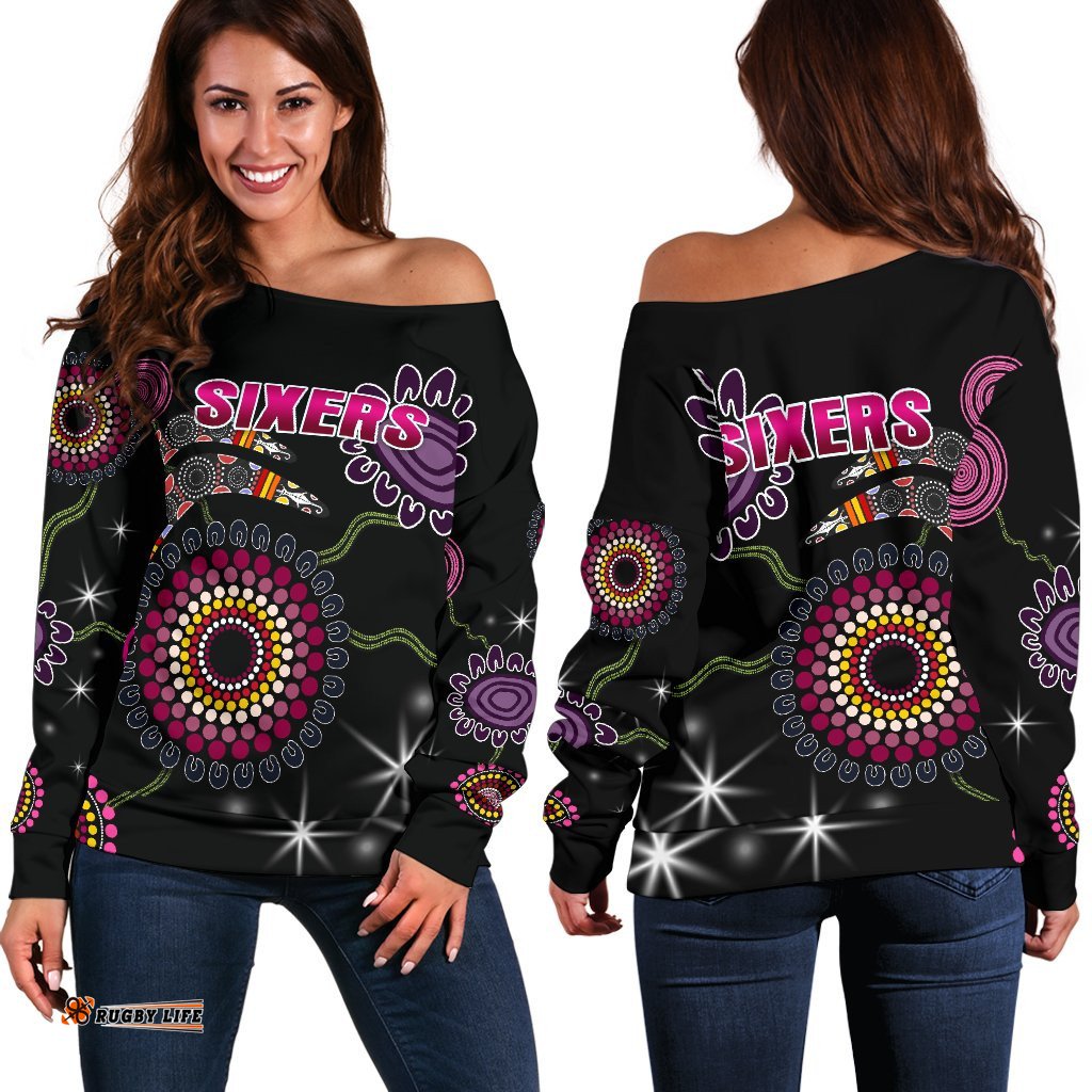 Sydney Women's Off Shoulder Sweater Sixers Indigenous Black