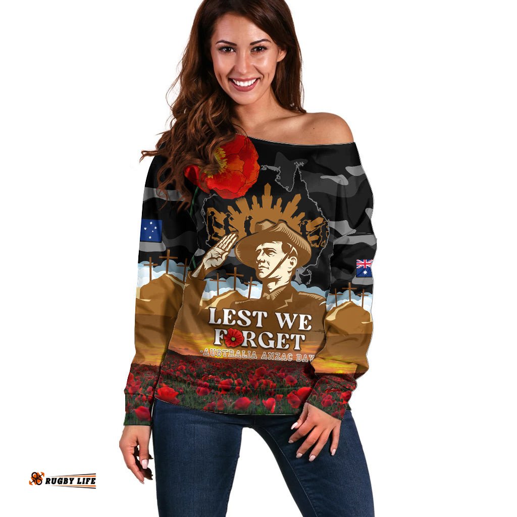 Australia ANZAC Day Off Shoulder Sweater Lest We Forget Australian Army Corps