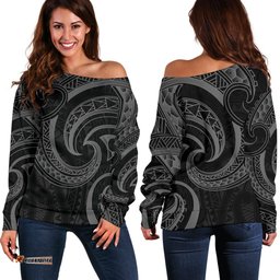 New Zealand Maori Mangopare Women Off Shoulder Sweater Polynesian Black
