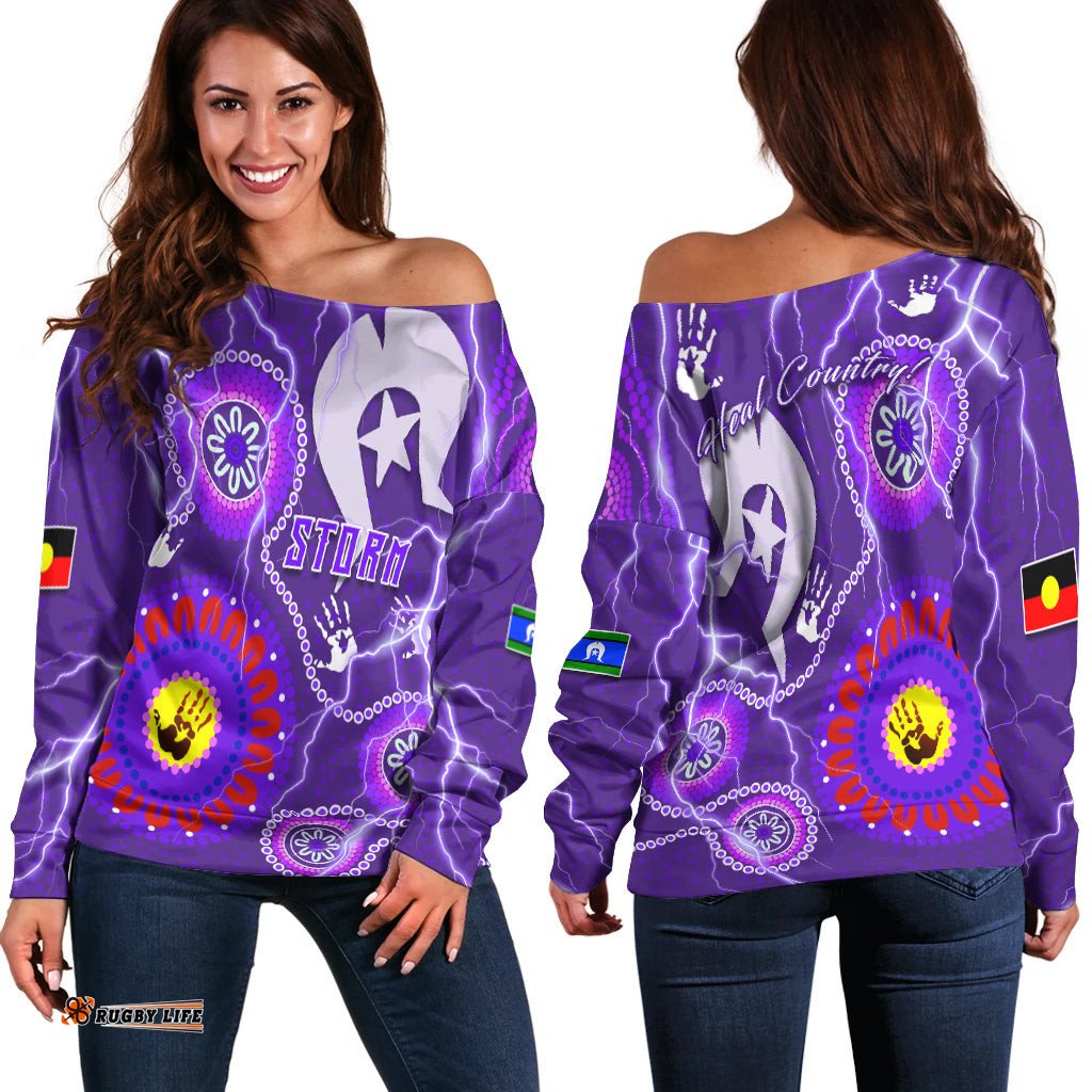 Melbourne Storm Indigenous Off Shoulder Sweater Strait Islanders