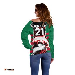 Custom Text And Number NRL Combine Rabbitohs and Dolphins Off Shoulder Sweater 06