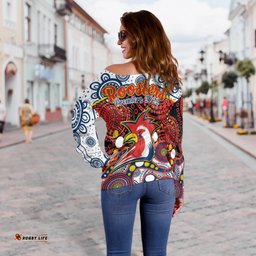 Roosters Rugby Off Shoulder Sweater Easts 1908 Aboriginal Artsy Premiers