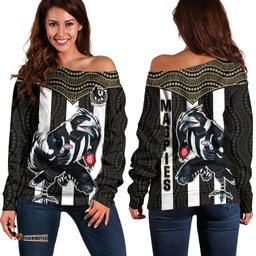 Magpies Football Off Shoulder Sweater Collingwood 1892 Indigenous Sporty Style