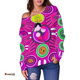 Off Shoulder Sweaters Aboriginal Family With Dot Painting art 06