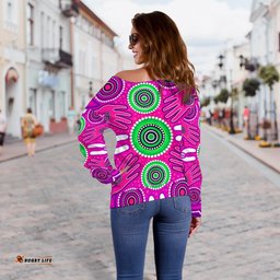 Off Shoulder Sweaters Aboriginal Family With Dot Painting art 06