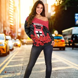 St Kilda Saints Anzac Day Indigenous Art Women Off Shoulder Sweater