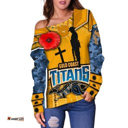 Titans Women's Off Shoulder Sweater Gold Coast Anzac Day Armor Version