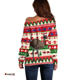 Australia Christmas Off Shoulder Sweater Aussie Emu Santa Merry Xmas
