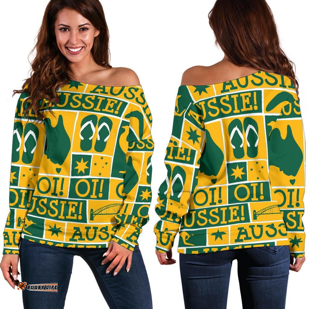 Off Shoulder Sweater Kangaroo Sweater Aussie Symbol