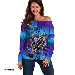 Australia Fishing Off Shoulder Sweater Hooked On Fishing With Aboriginal Patterns