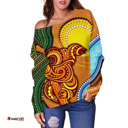 Off Shoulder Sweater Australian Aboriginal Dot Painting Koala