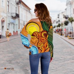 Off Shoulder Sweater Australian Aboriginal Dot Painting Koala