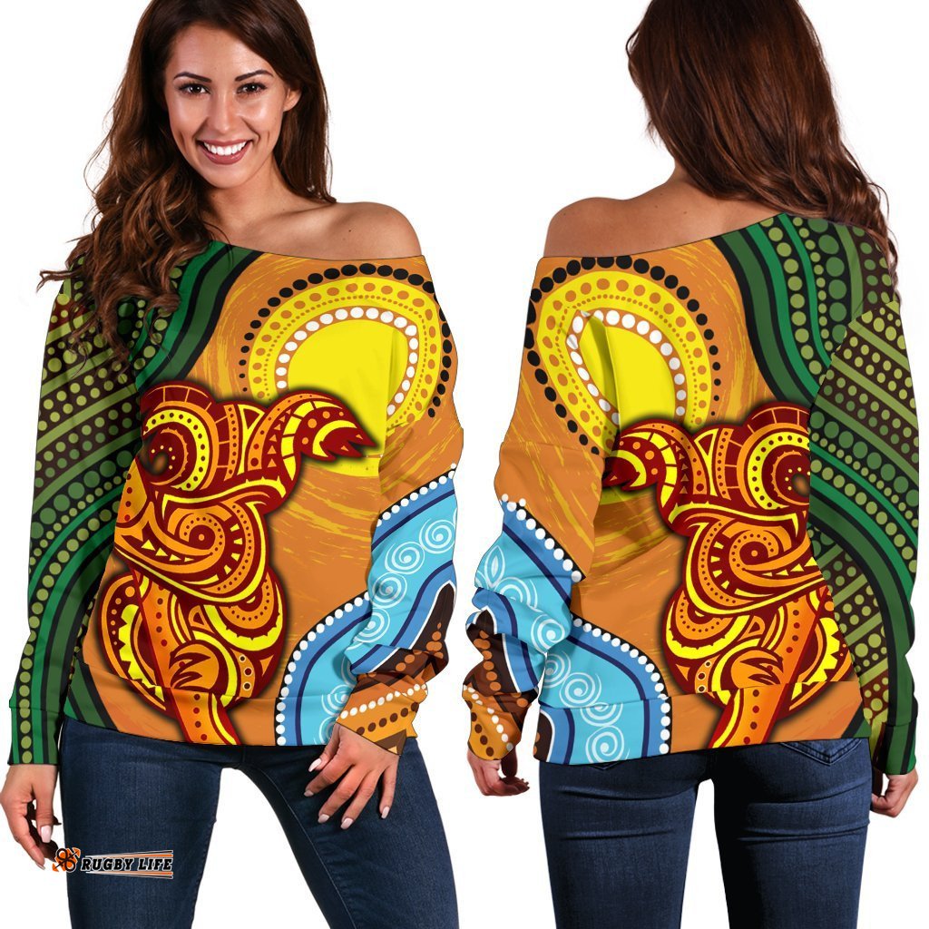 Off Shoulder Sweater Australian Aboriginal Dot Painting Koala