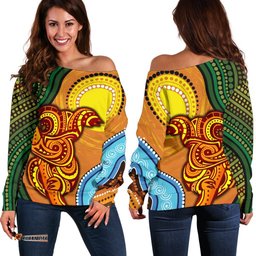 Off Shoulder Sweater Australian Aboriginal Dot Painting Koala