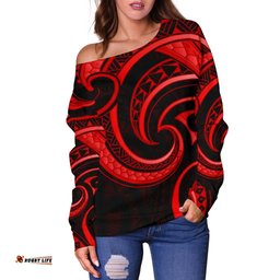 New Zealand Maori Mangopare Women Off Shoulder Sweater Polynesian Red