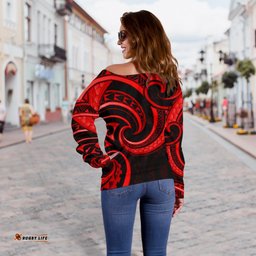 New Zealand Maori Mangopare Women Off Shoulder Sweater Polynesian Red