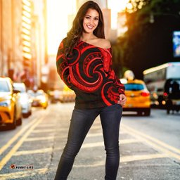 New Zealand Maori Mangopare Women Off Shoulder Sweater Polynesian Red