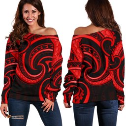 New Zealand Maori Mangopare Women Off Shoulder Sweater Polynesian Red