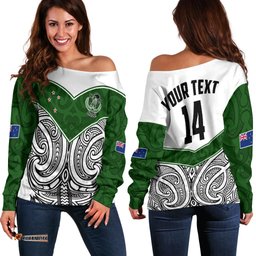 Custom Text And Number New Zealand Silver Fern Rugby Off Shoulder Sweater Maori Pacific