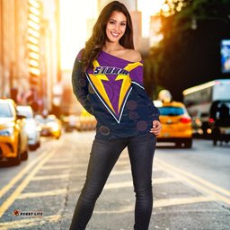 Melbourne Storm Women Off Shoulder Sweater Indigenous Artsy Style