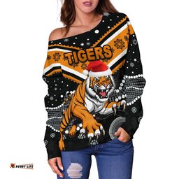 Wests Christmas Women's Off Shoulder Sweater Tigers Indigenous