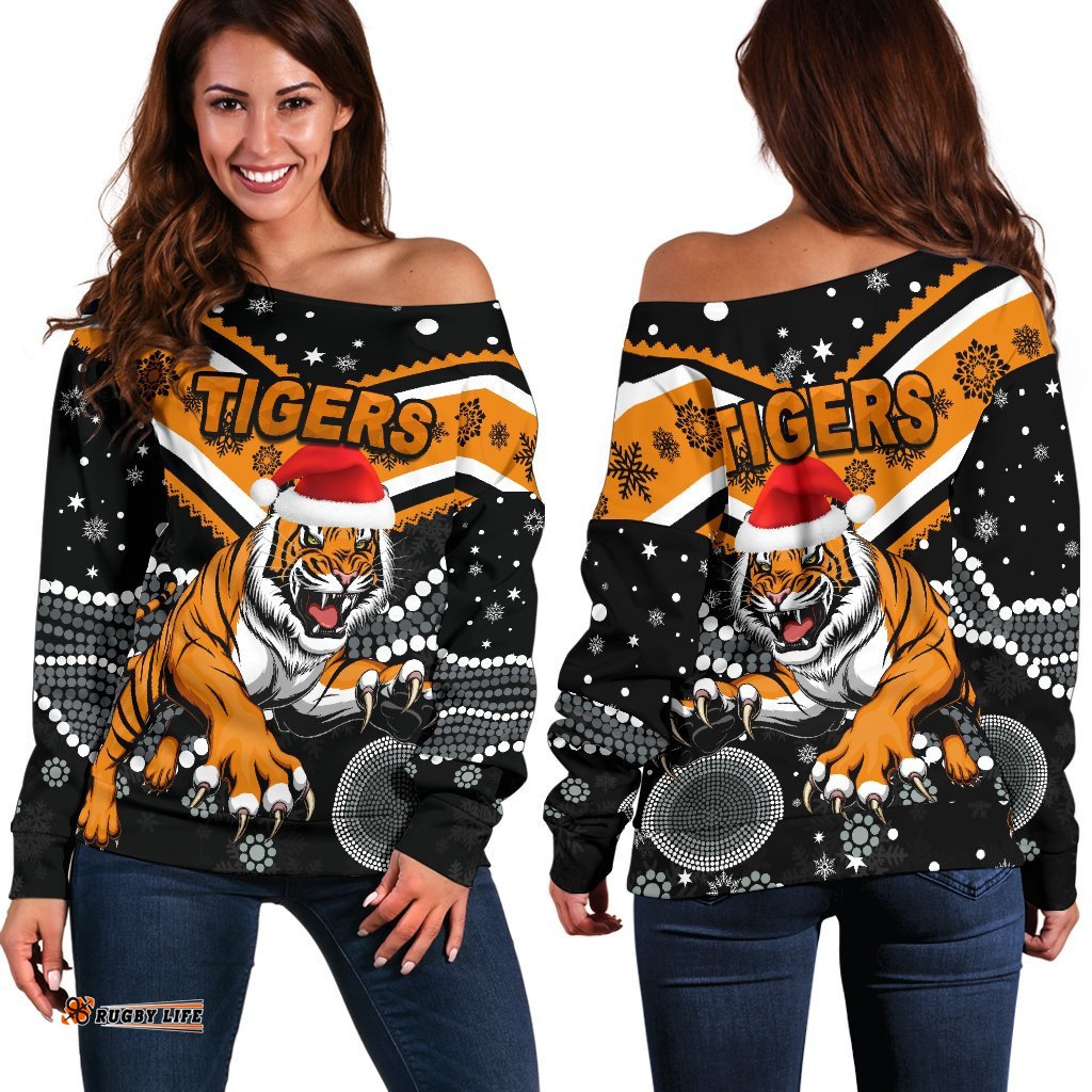Wests Christmas Women's Off Shoulder Sweater Tigers Indigenous