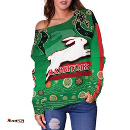 Rabbitohs Off Shoulder Sweater Indigenous Green