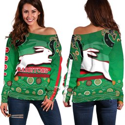 Rabbitohs Off Shoulder Sweater Indigenous Green