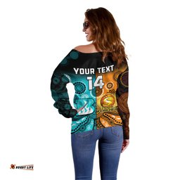 Custom Text And Number Perth Scorchers and Brisbane Heat Cricket Off Shoulder Sweater Aboriginal Art 03