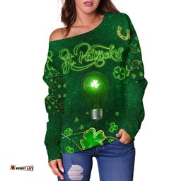 Patrick's Day Women Off Shoulder Sweater Shamrock Vibes