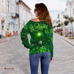 Patrick's Day Women Off Shoulder Sweater Shamrock Vibes