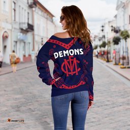 Melbourne Demons Indigenous Women Off Shoulder Sweater Football 04