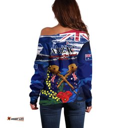 Australia And New Zealand ANZAC Day Off Shoulder Sweater Lest We Forget Silver Fern With Golden Wattle