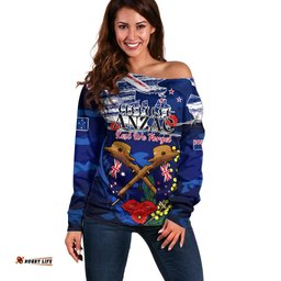 Australia And New Zealand ANZAC Day Off Shoulder Sweater Lest We Forget Silver Fern With Golden Wattle