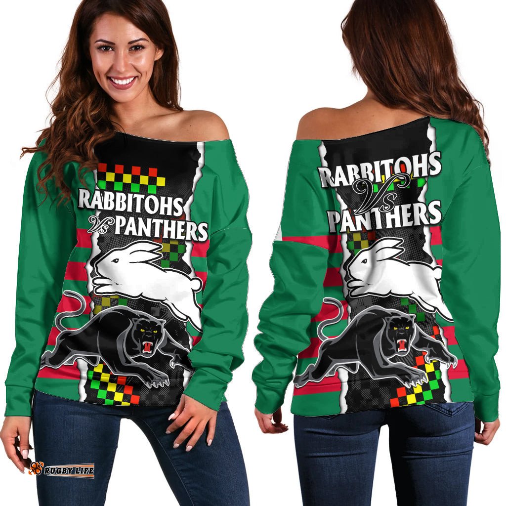 NRL Combine Rabbitohs and Panthers Off Shoulder Sweater 09