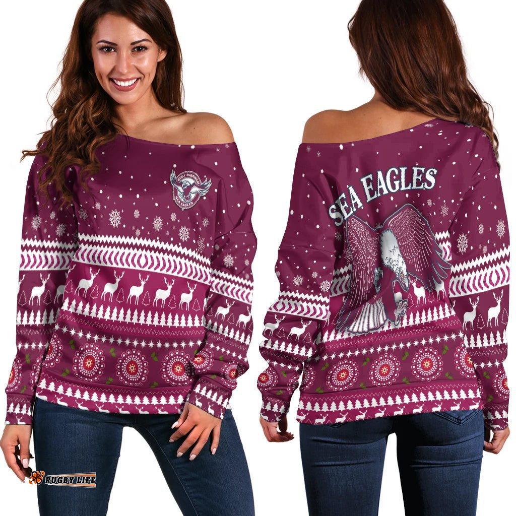 Sea Eagles Off Shoulder Sweater Christmas Manly Warringah