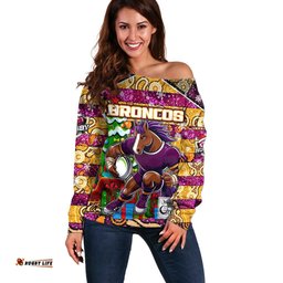 Custom Broncos Rugby Merry Christmas Off Shoulder Sweater Indigenous Australian Art