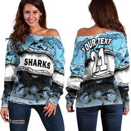 Custom Text And Number Sharkies Aboriginal Women Off Shoulder Sweater
