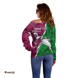 Personalised Rabbitohs And Eagles Rugby Off Shoulder Sweater NRL 2024 Dynamic Together