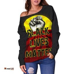 Women's Off Shoulder Sweater, Aboriginal Black Lives Matter Sun Dot Painting