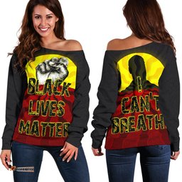 Women's Off Shoulder Sweater, Aboriginal Black Lives Matter Sun Dot Painting