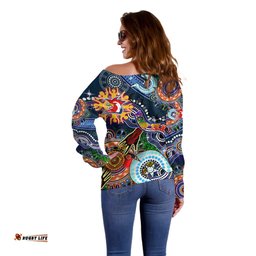 Personalised Roosters NAIDOC Week 2024 Off Shoulder Sweater Australia Aboriginal Dot Painting