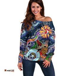 Personalised Roosters NAIDOC Week 2024 Off Shoulder Sweater Australia Aboriginal Dot Painting