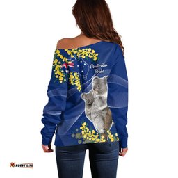 Australia Day Off Shoulder Sweater Proud To Be An Aussie Koala With Map Golden Wattle