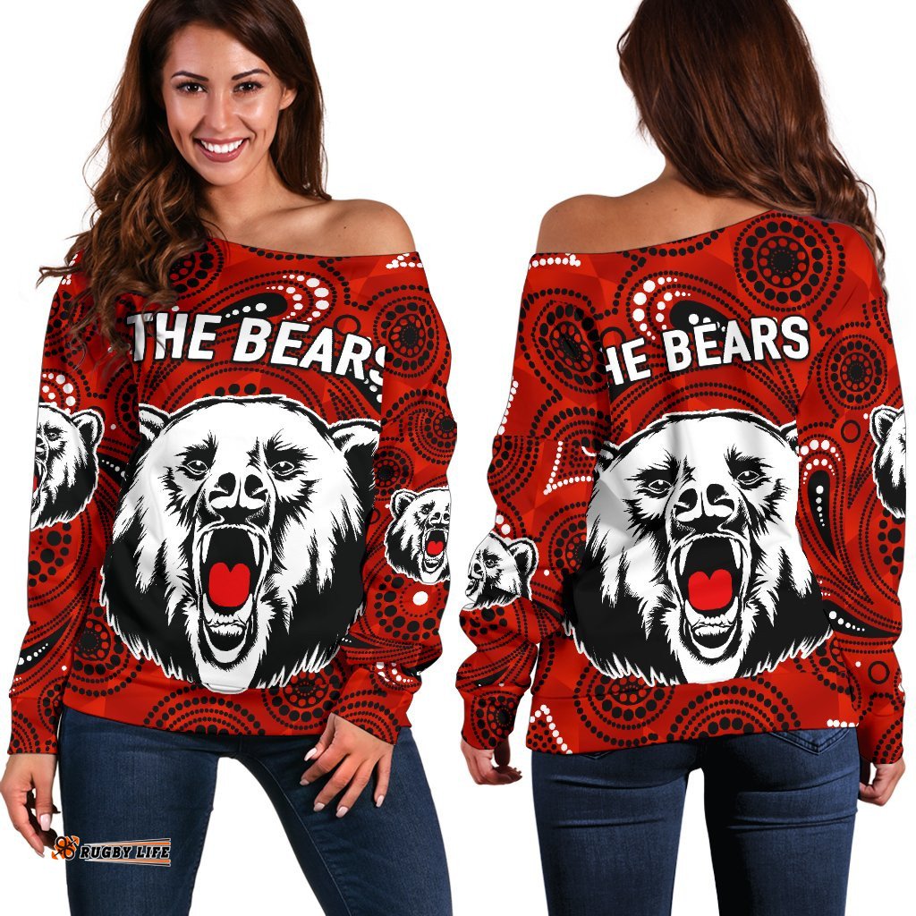 North Sydney Women's Off Shoulder Sweater The Bears Indigenous 08