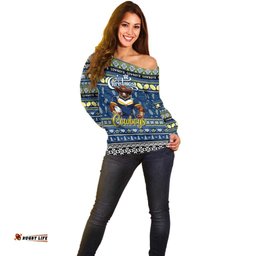 Personalized Cowboys Rugby Xmas Off Shoulder Sweater Australia NRL Mascot