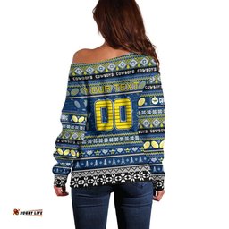 Personalized Cowboys Rugby Xmas Off Shoulder Sweater Australia NRL Mascot