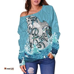Maori Manaia The Blue Sea Women Off Shoulder Sweater